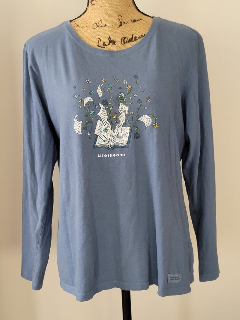 Ladies Life is good Blue Long Sleeve Crusher Tee- Large